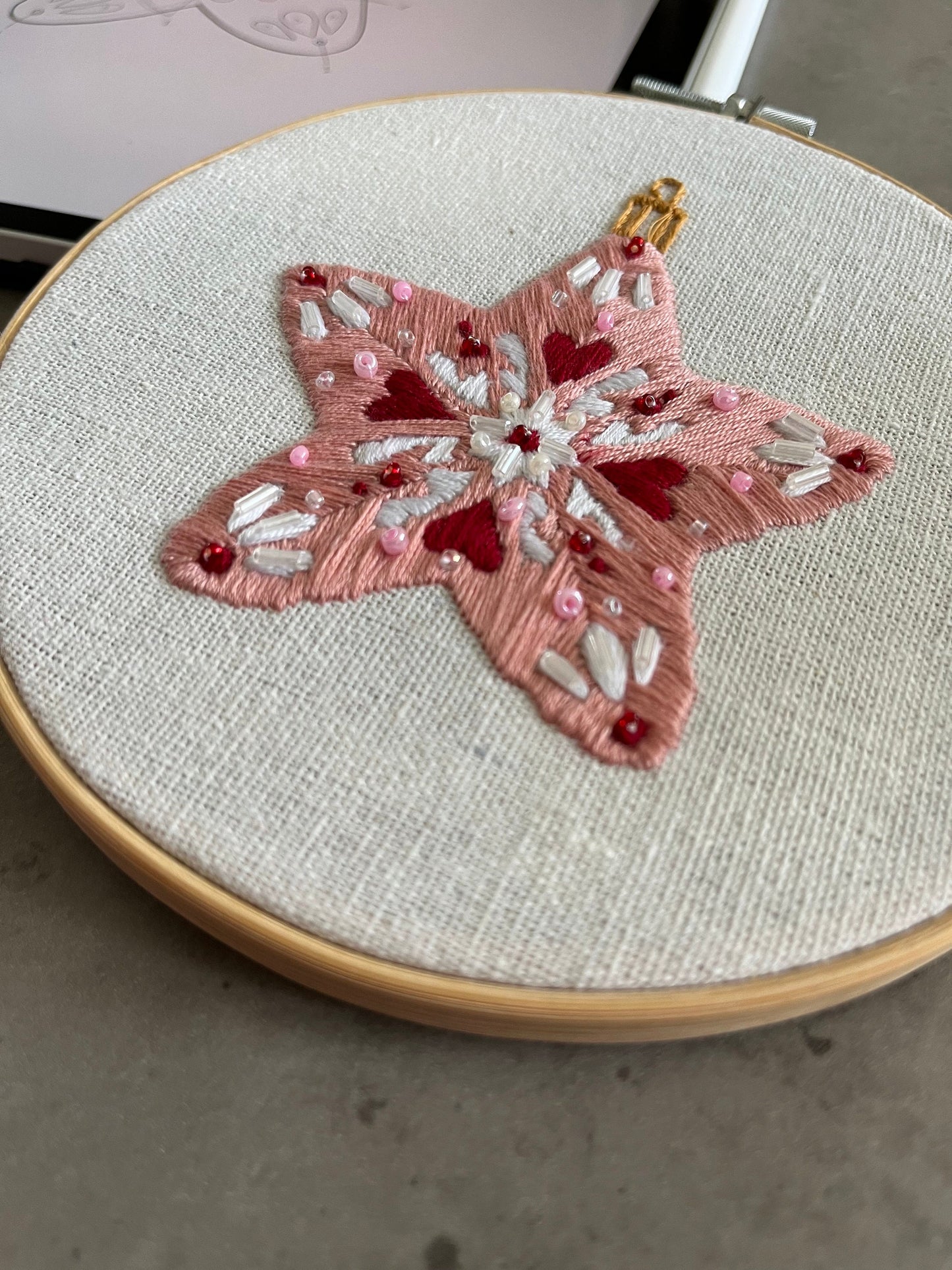 Star Embroidered |Christmas Hoop Holiday Wall Decor| Hand embroidered Star Gift | Hand-Embroidered