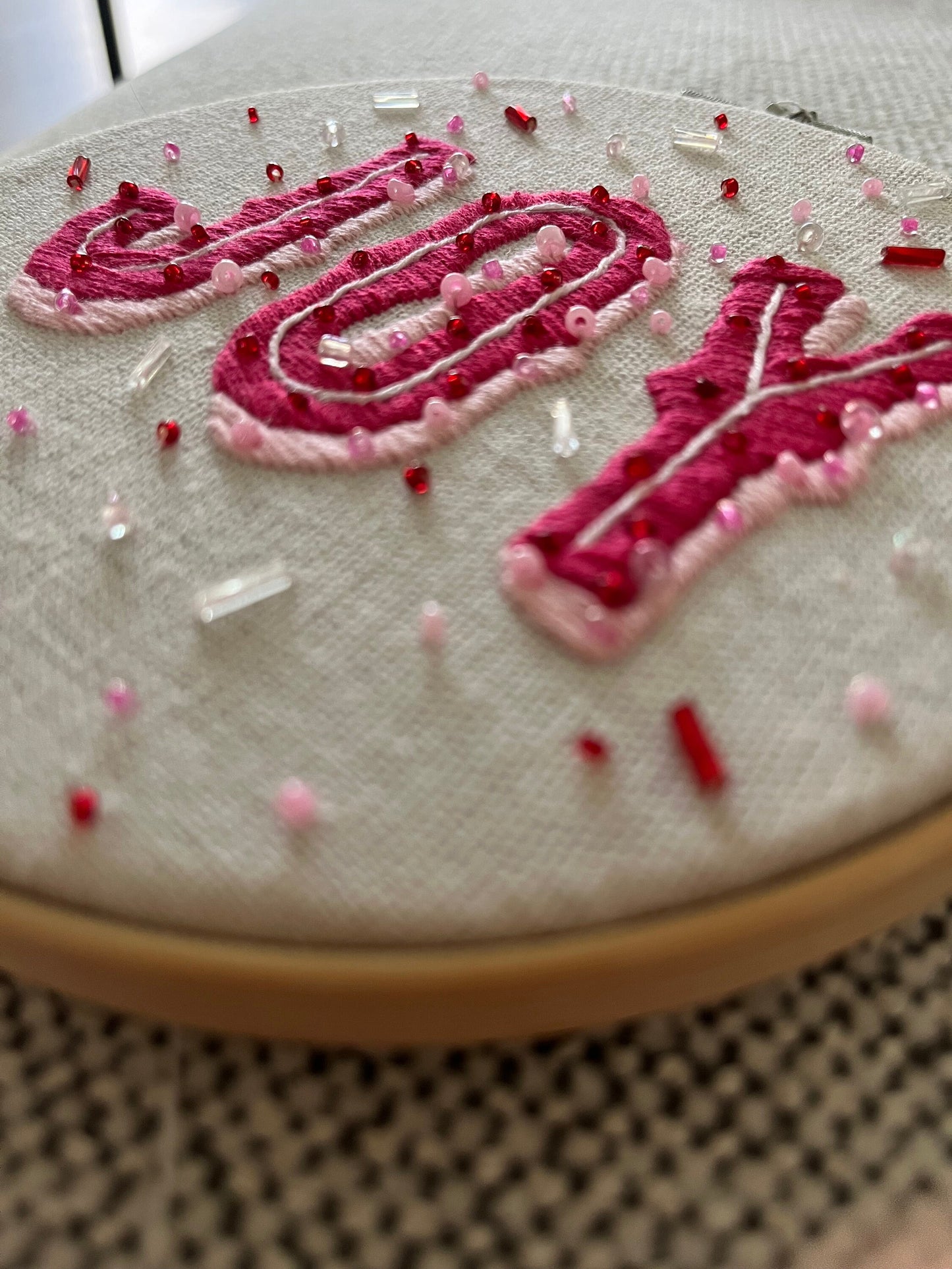JOY Embroidered |Christmas Hoop Holiday Wall Decor| Hand embroidered "JOY" Gift | Hand-Embroidered