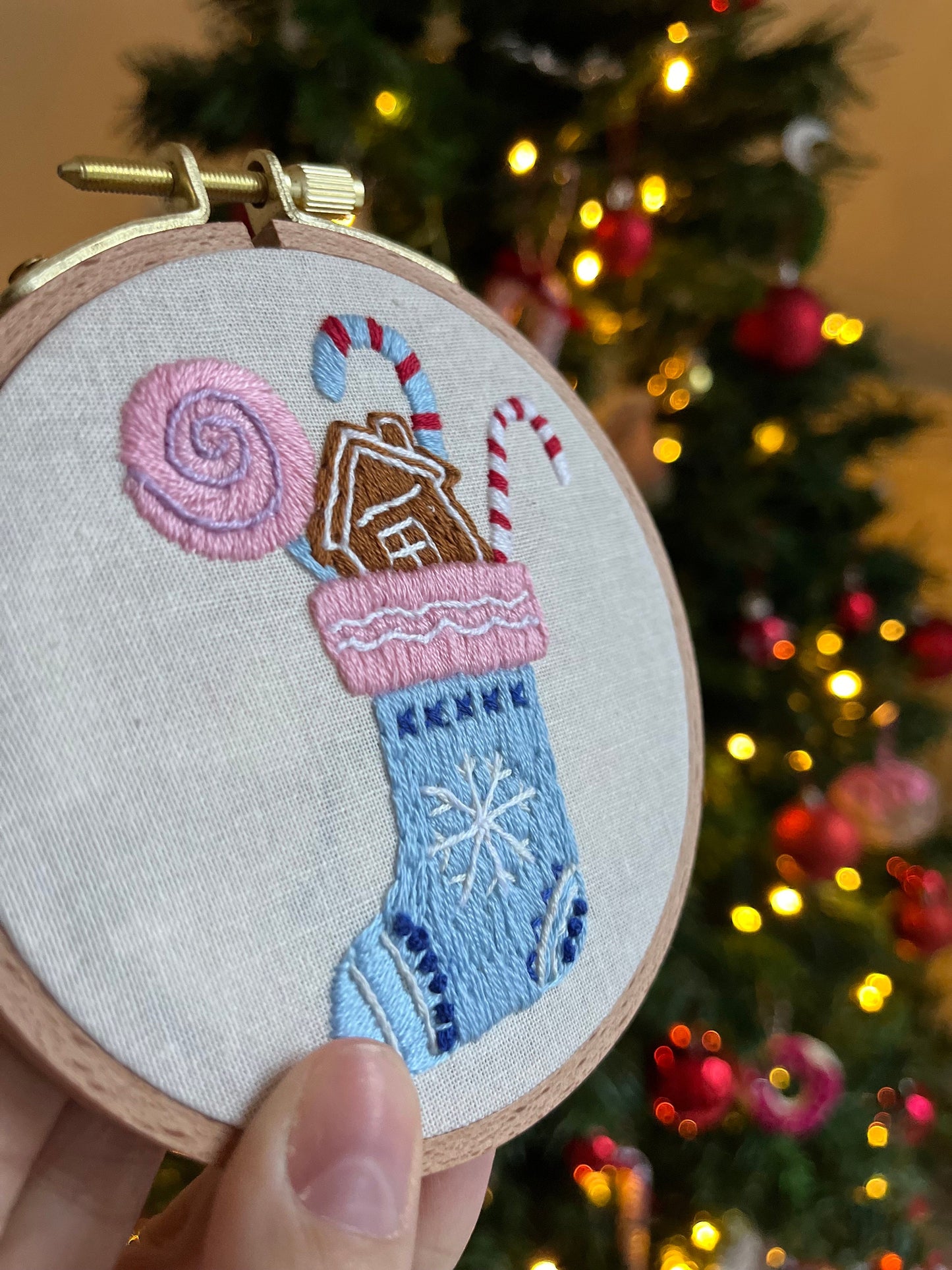Christmas Sock Embroidered |Christmas Hoop Holiday Wall Decor| Hand embroidered Christmas Gift | Hand-Embroidered
