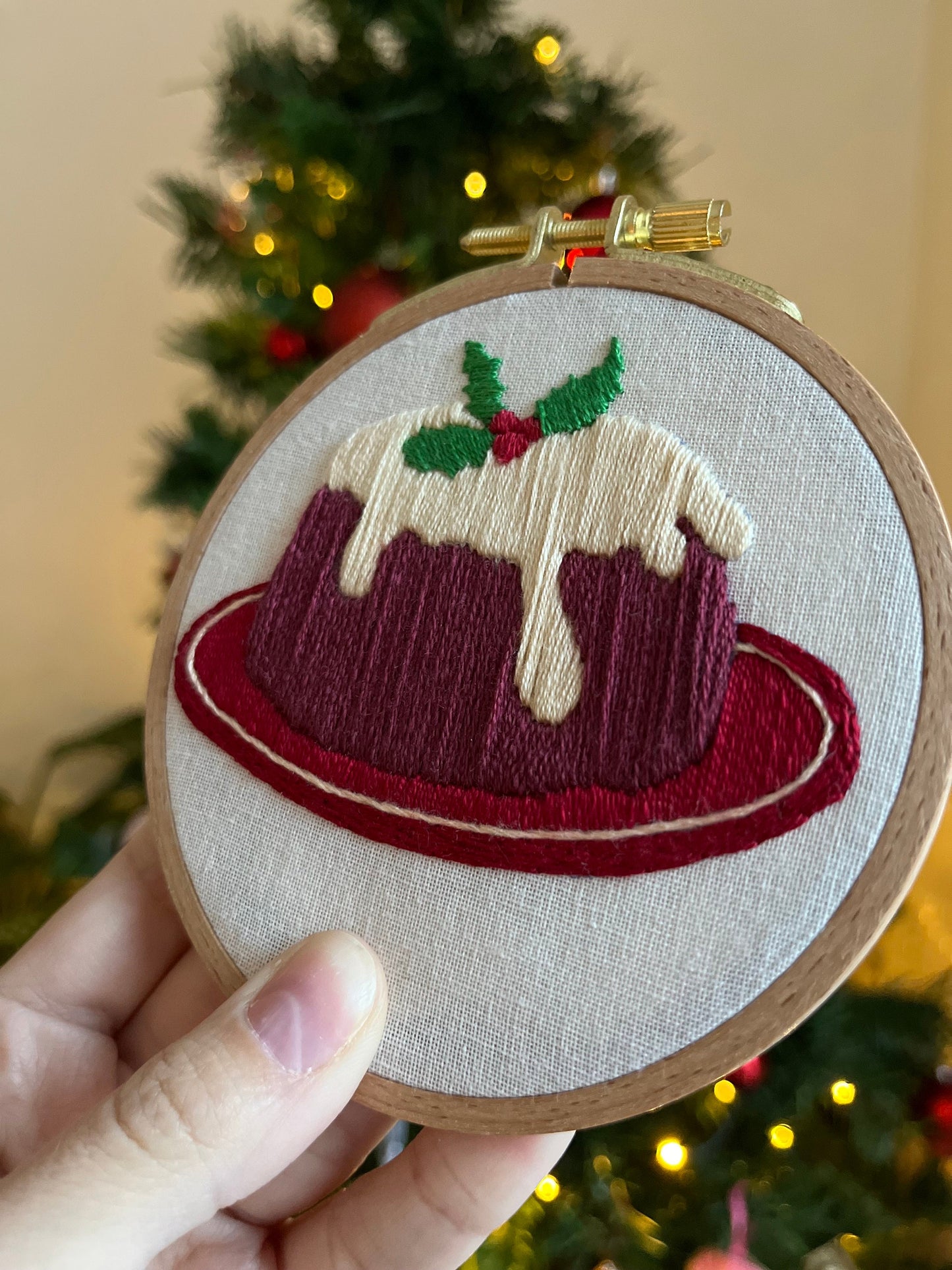 Christmas Pudding Embroidered Hoop |Christmas Hoop Holiday Wall Decor| Hand embroidered Christmas Gift | Hand-Embroidered