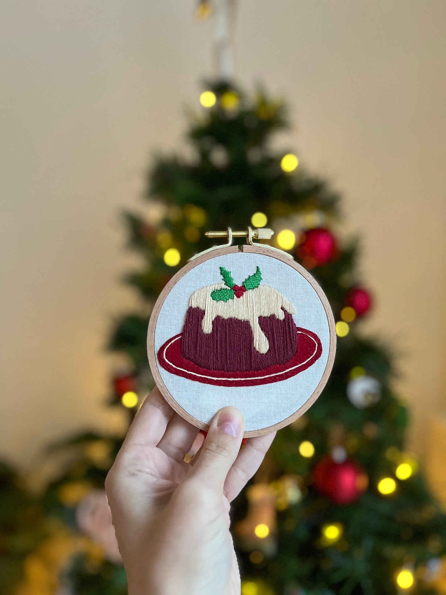 Christmas Pudding Embroidered Hoop |Christmas Hoop Holiday Wall Decor| Hand embroidered Christmas Gift | Hand-Embroidered