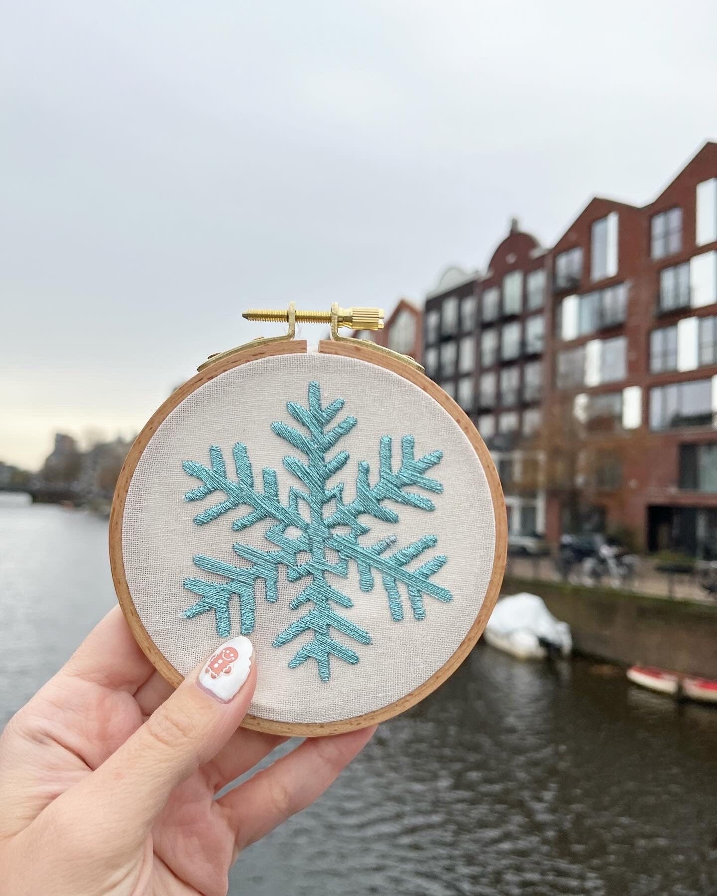 Snowflake  Embroidered |Christmas Hoop Holiday Wall Decor| Hand embroidered Mistletoe Gift | Hand-Embroidered