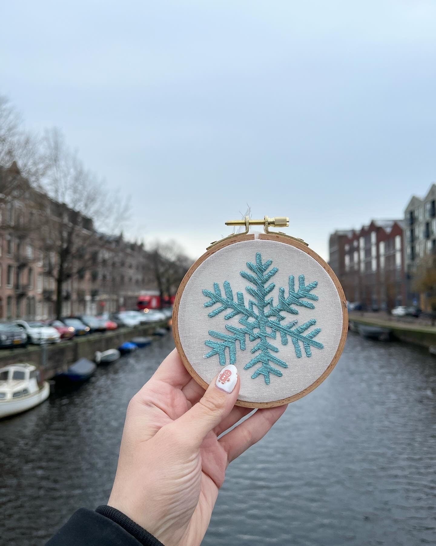 Snowflake  Embroidered |Christmas Hoop Holiday Wall Decor| Hand embroidered Mistletoe Gift | Hand-Embroidered