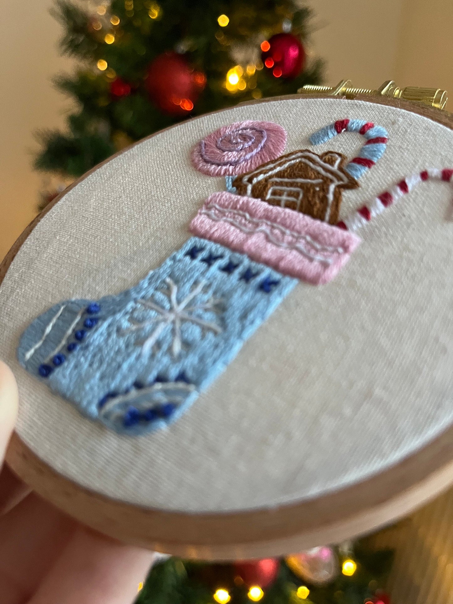 Christmas Sock Embroidered |Christmas Hoop Holiday Wall Decor| Hand embroidered Christmas Gift | Hand-Embroidered
