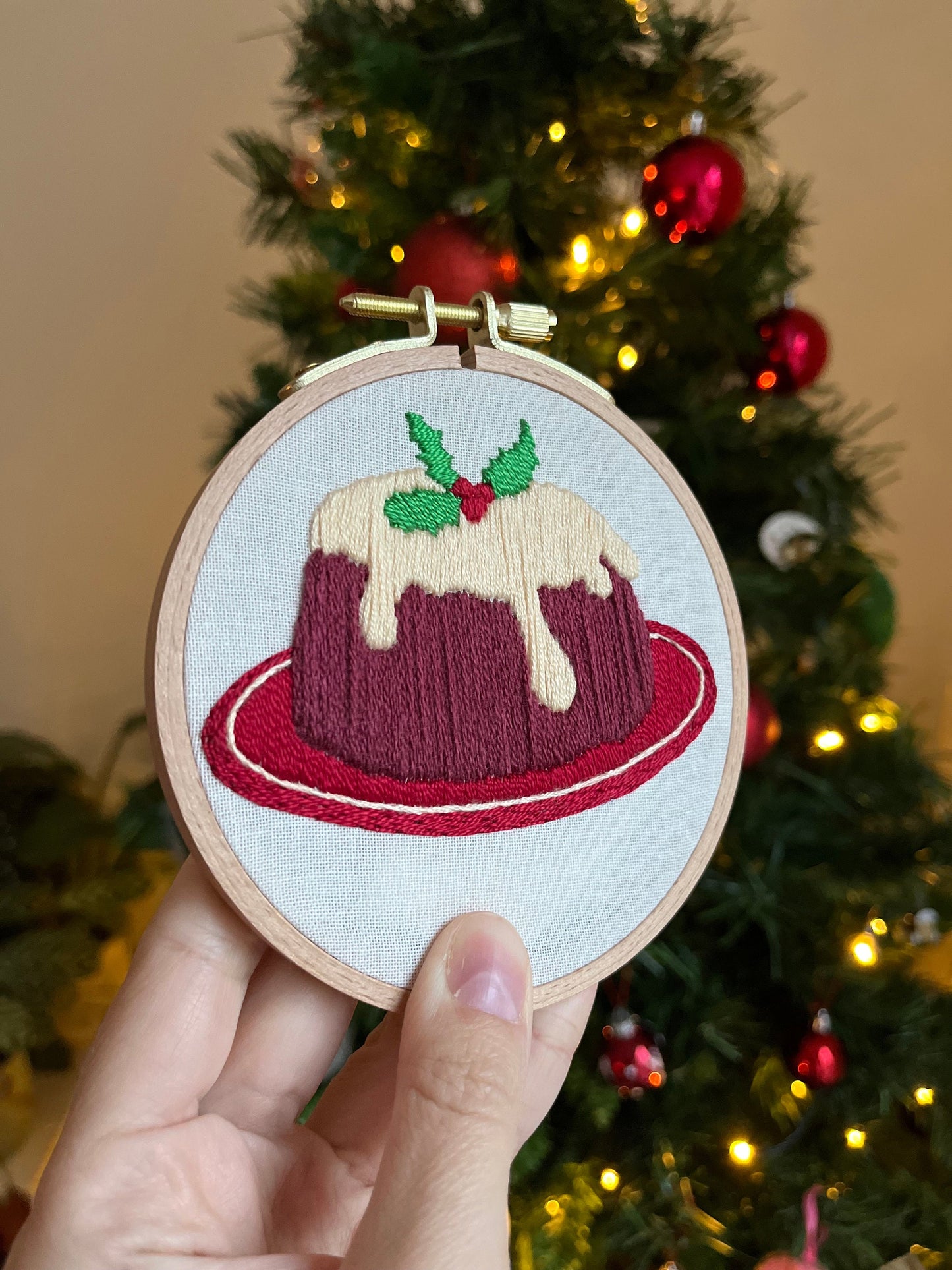 Christmas Pudding Embroidered Hoop |Christmas Hoop Holiday Wall Decor| Hand embroidered Christmas Gift | Hand-Embroidered