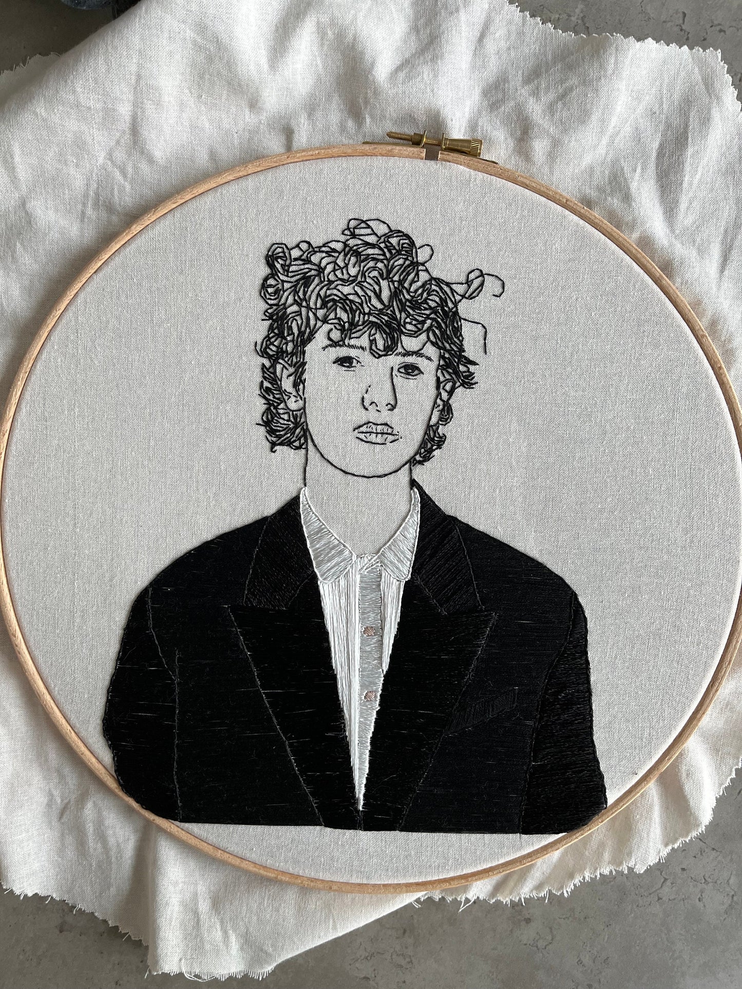 Hand-Embroidered Male Portrait, Unique Fiber Art, One-of-a-Kind Wall Decor|Hand embroidered portrait