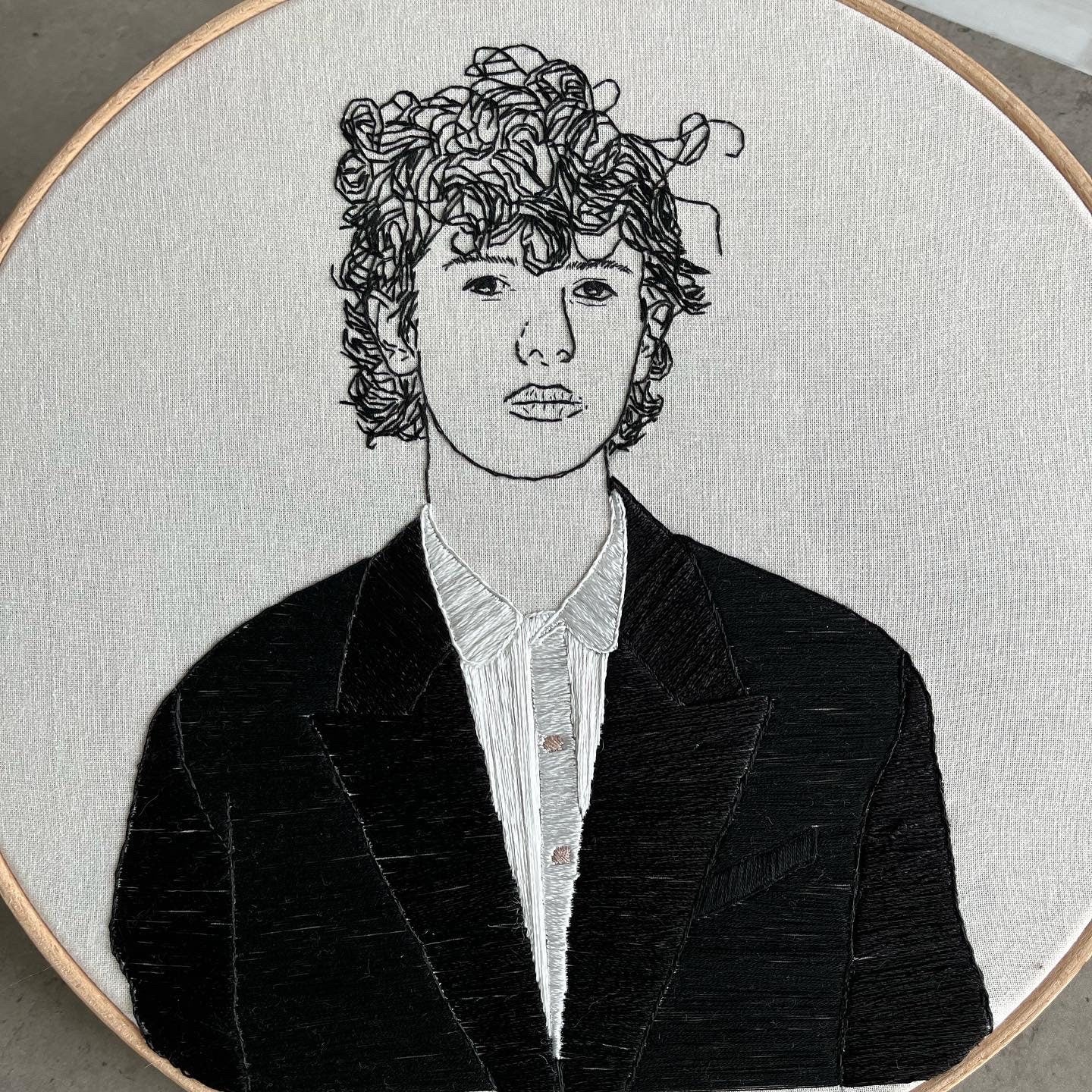 Hand-Embroidered Male Portrait, Unique Fiber Art, One-of-a-Kind Wall Decor|Hand embroidered portrait