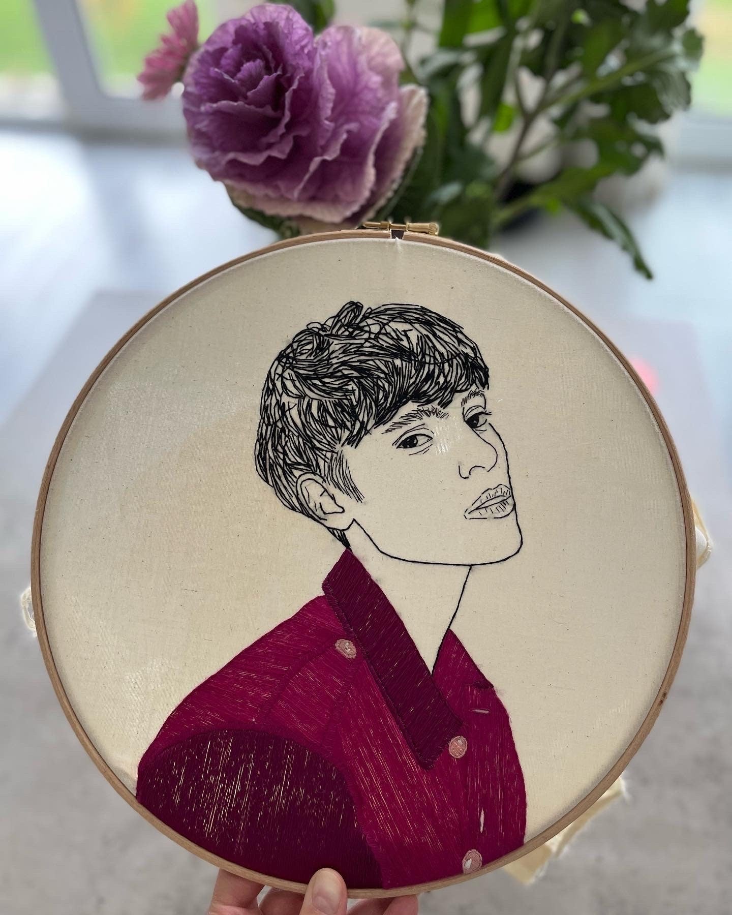 Hand Embroidered  Woman Portrait, Unique Fiber Art, One-of-a-Kind Wall Decor|Hand embroidered portrait