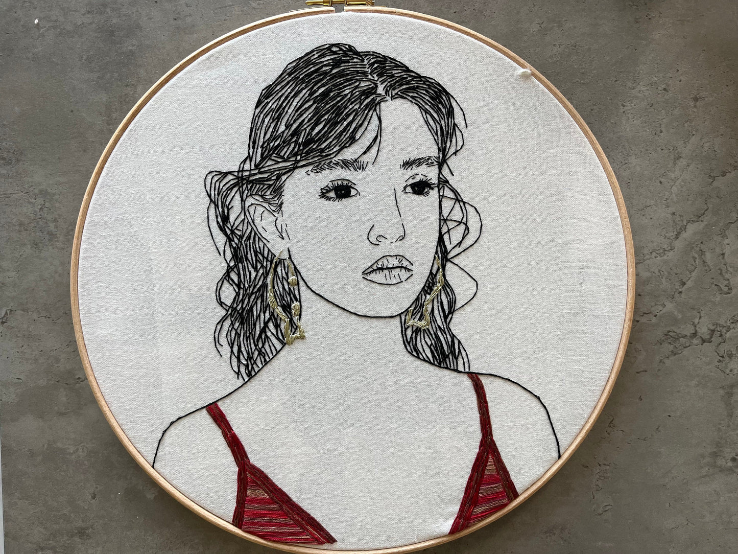 Hand-Embroidered  Woman Portrait, Unique Fiber Art, One-of-a-Kind Wall Decor|Hand embroidered portrait