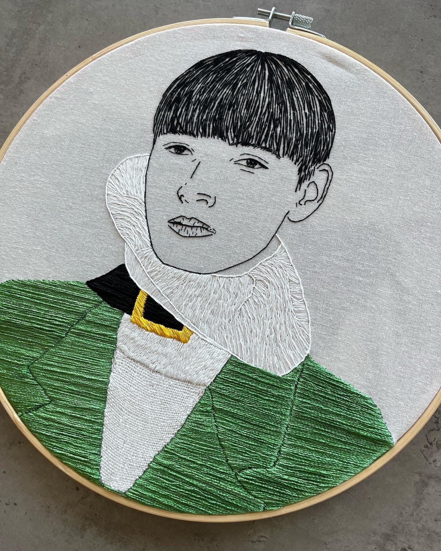 Hand-Embroidered Male Portrait, Unique Fiber Art, One-of-a-Kind Wall Decor|Hand embroidered portrait