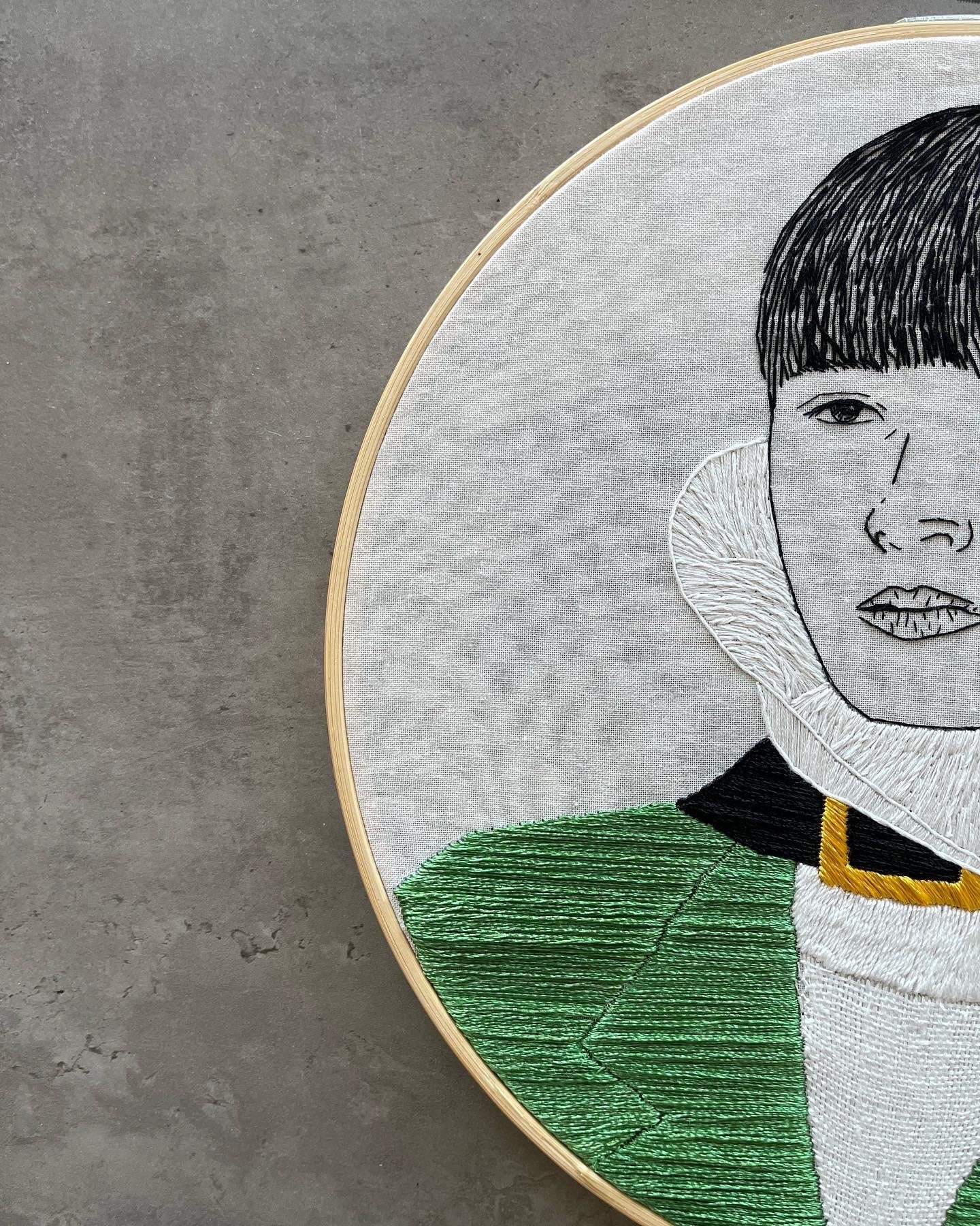 Hand-Embroidered Male Portrait, Unique Fiber Art, One-of-a-Kind Wall Decor|Hand embroidered portrait