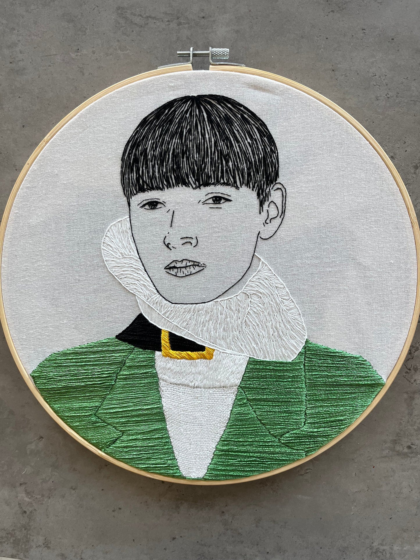 Hand-Embroidered Male Portrait, Unique Fiber Art, One-of-a-Kind Wall Decor|Hand embroidered portrait