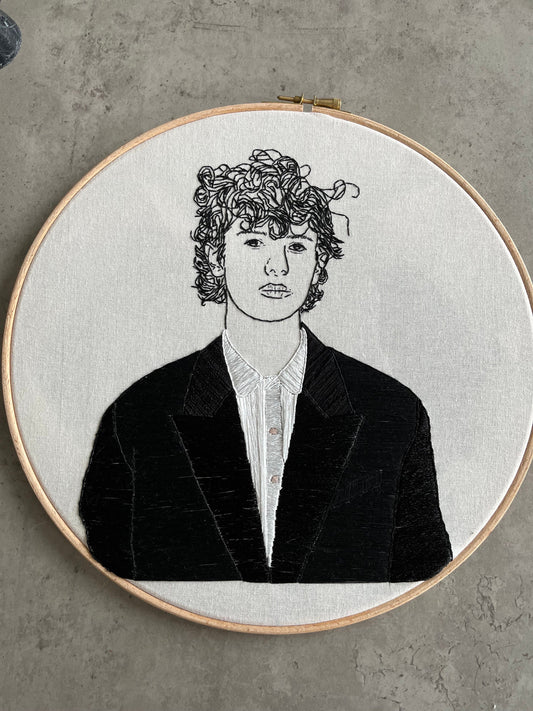 Hand-Embroidered Male Portrait, Unique Fiber Art, One-of-a-Kind Wall Decor|Hand embroidered portrait