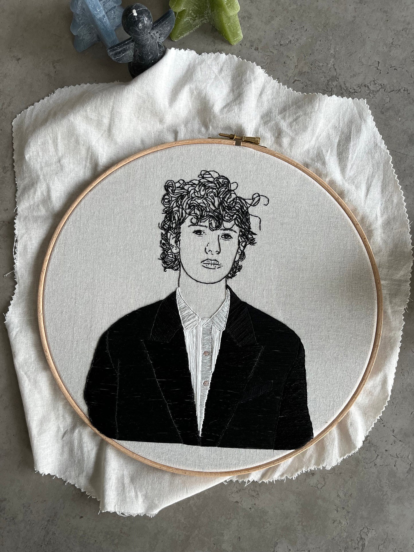 Hand-Embroidered Male Portrait, Unique Fiber Art, One-of-a-Kind Wall Decor|Hand embroidered portrait