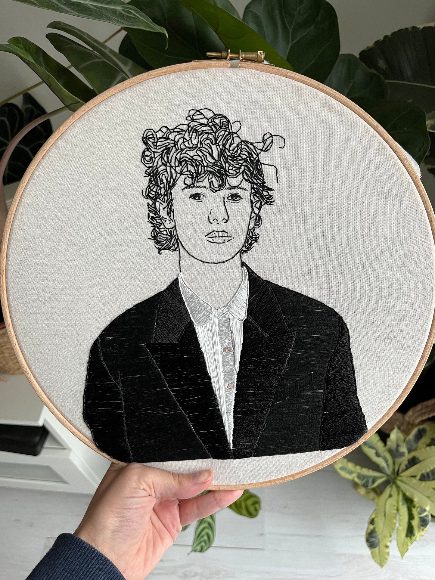 Hand-Embroidered Male Portrait, Unique Fiber Art, One-of-a-Kind Wall Decor|Hand embroidered portrait