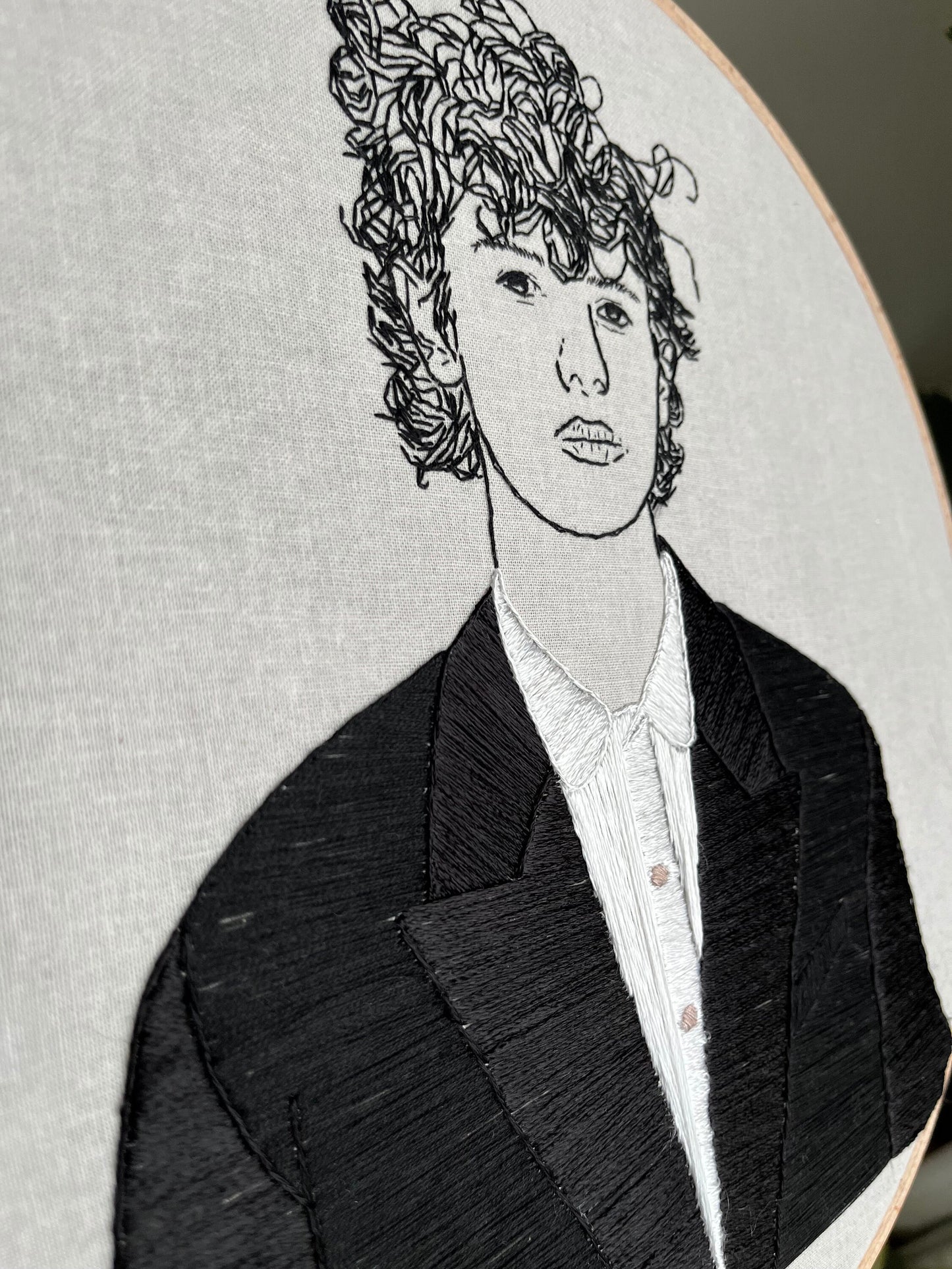 Hand-Embroidered Male Portrait, Unique Fiber Art, One-of-a-Kind Wall Decor|Hand embroidered portrait