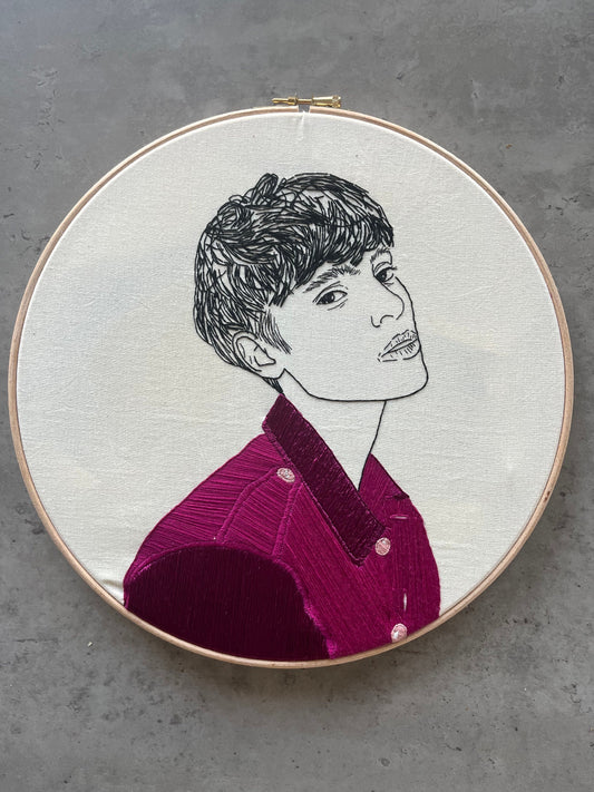 Hand Embroidered  Woman Portrait, Unique Fiber Art, One-of-a-Kind Wall Decor|Hand embroidered portrait