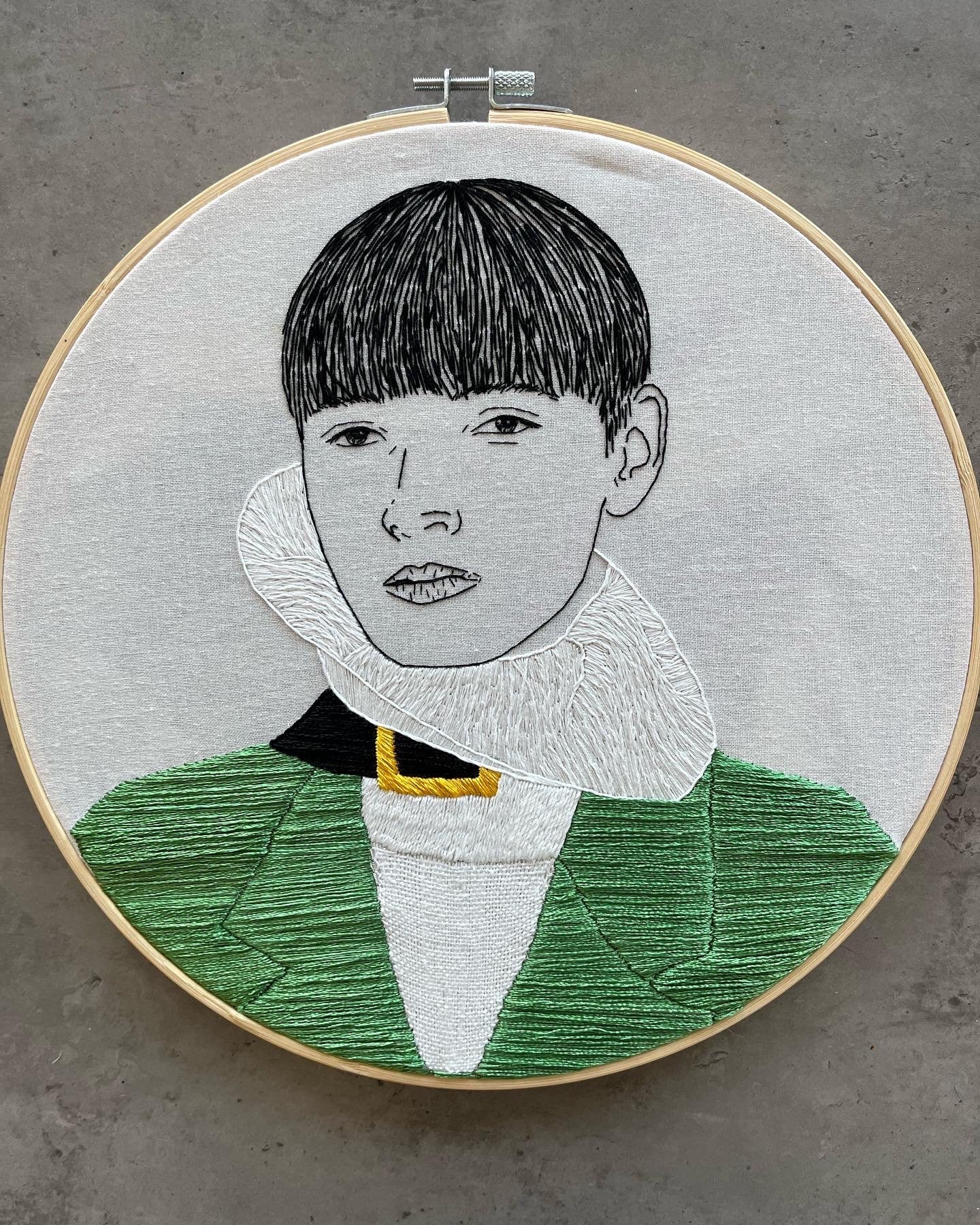 Hand-Embroidered Male Portrait, Unique Fiber Art, One-of-a-Kind Wall Decor|Hand embroidered portrait