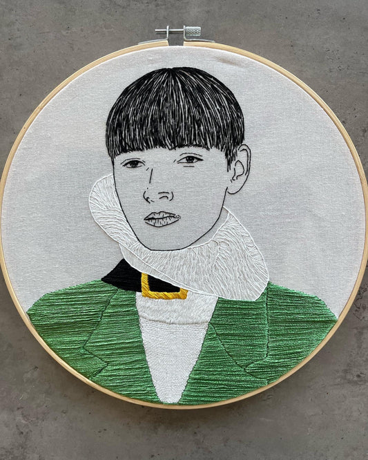 Hand-Embroidered Male Portrait, Unique Fiber Art, One-of-a-Kind Wall Decor|Hand embroidered portrait