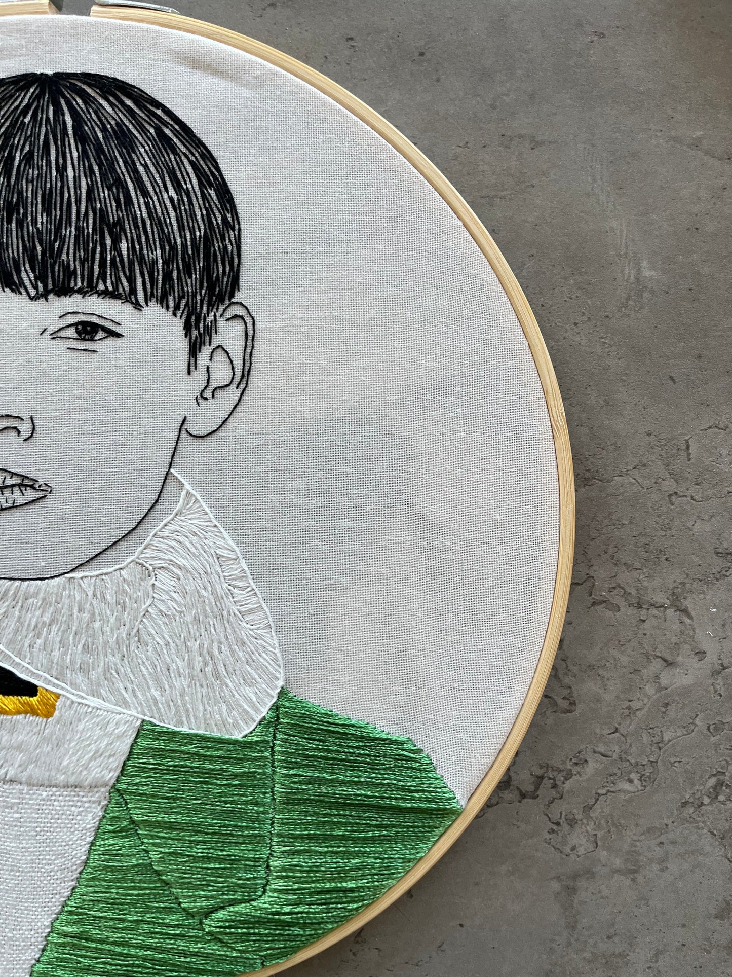 Hand-Embroidered Male Portrait, Unique Fiber Art, One-of-a-Kind Wall Decor|Hand embroidered portrait