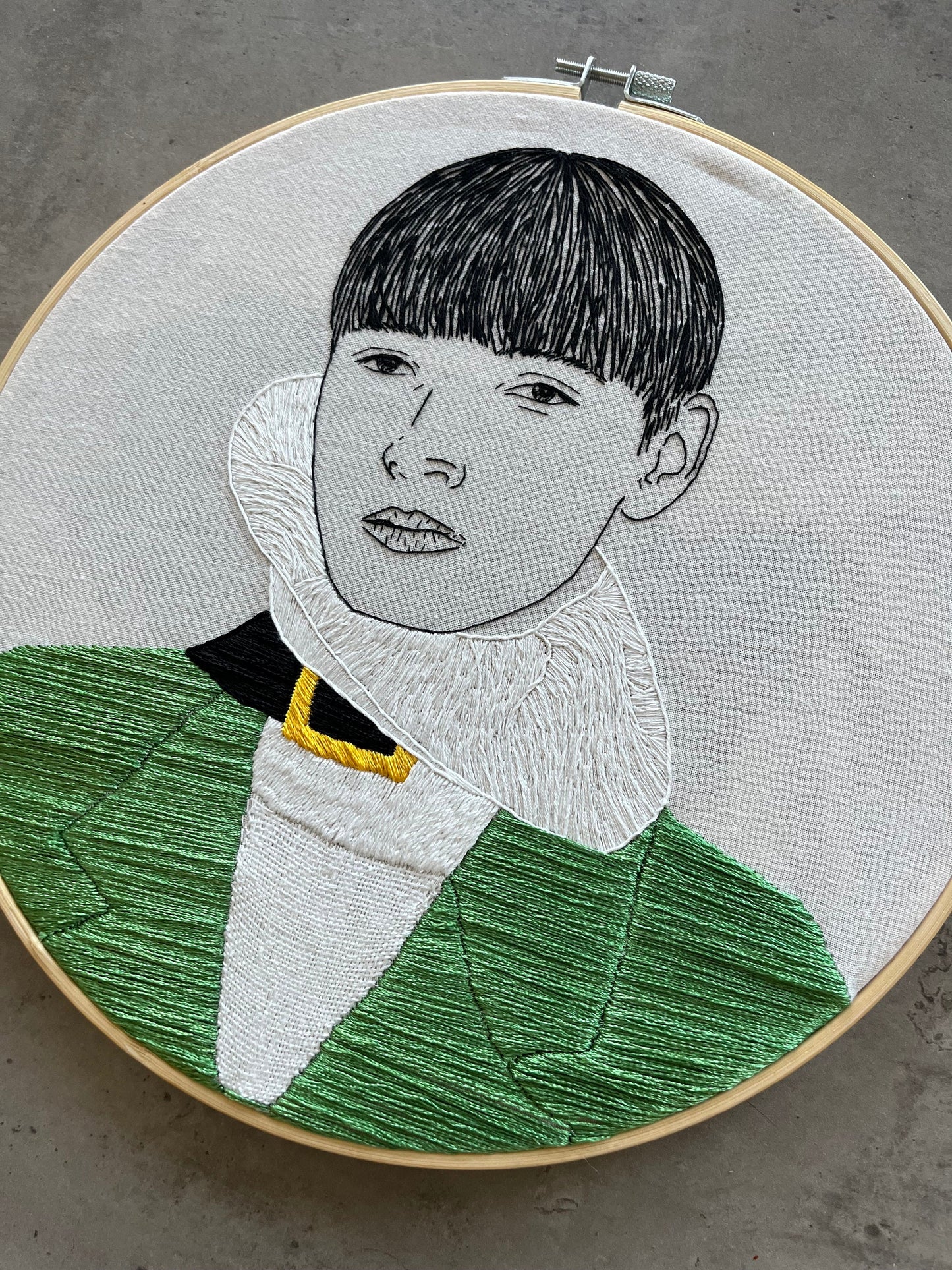 Hand-Embroidered Male Portrait, Unique Fiber Art, One-of-a-Kind Wall Decor|Hand embroidered portrait