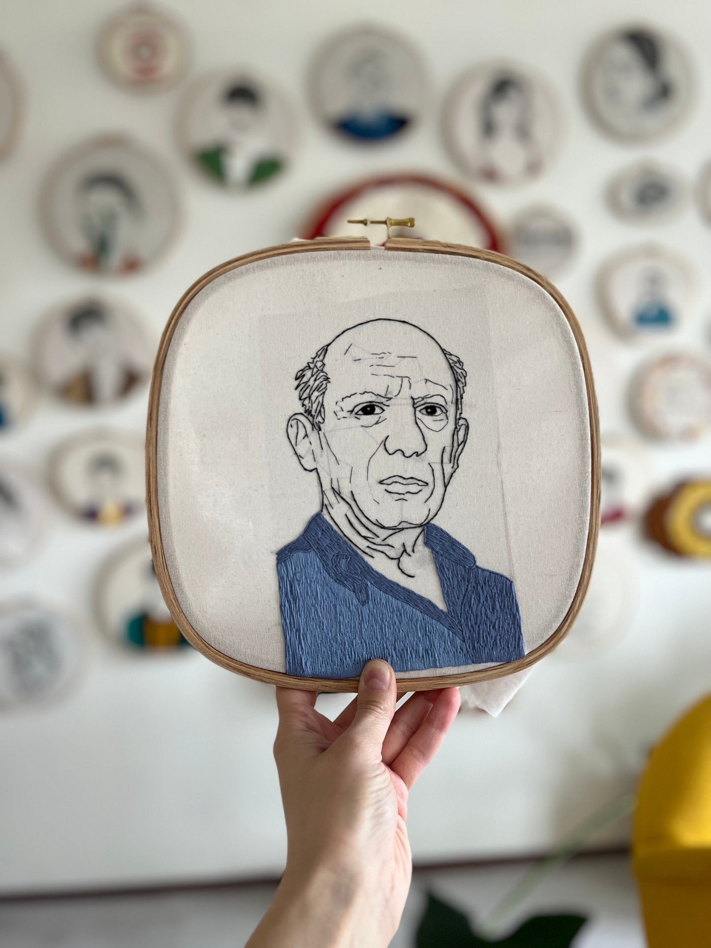 Hand embroidered portrait of Pablo Picasso | Embroidery portrait | Male portrait embroidery
