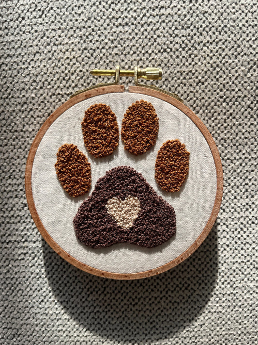 Dog paw hand embroidered hoop| Unique Pet gift | Hand embroidered hoop