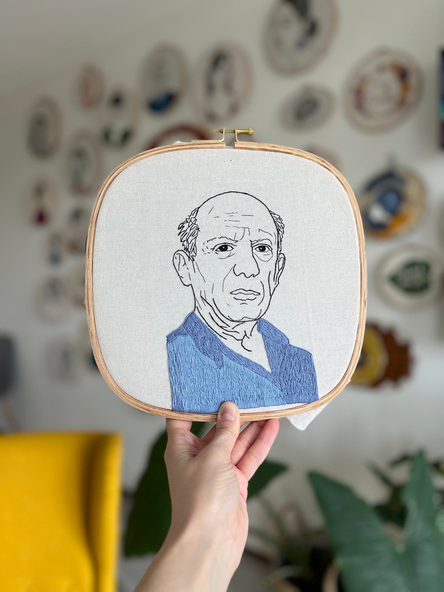 Hand embroidered portrait of Pablo Picasso | Embroidery portrait | Male portrait embroidery