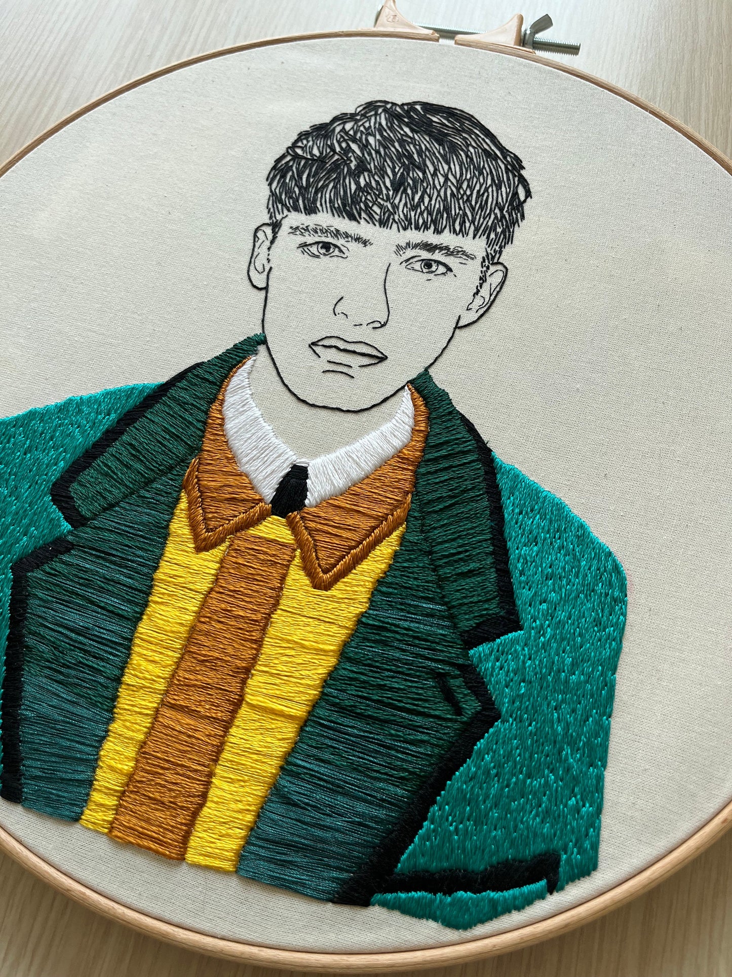 Hand-Embroidered Male Portrait, Unique Fiber Art, One-of-a-Kind Wall Decor|Hand embroidered portrait