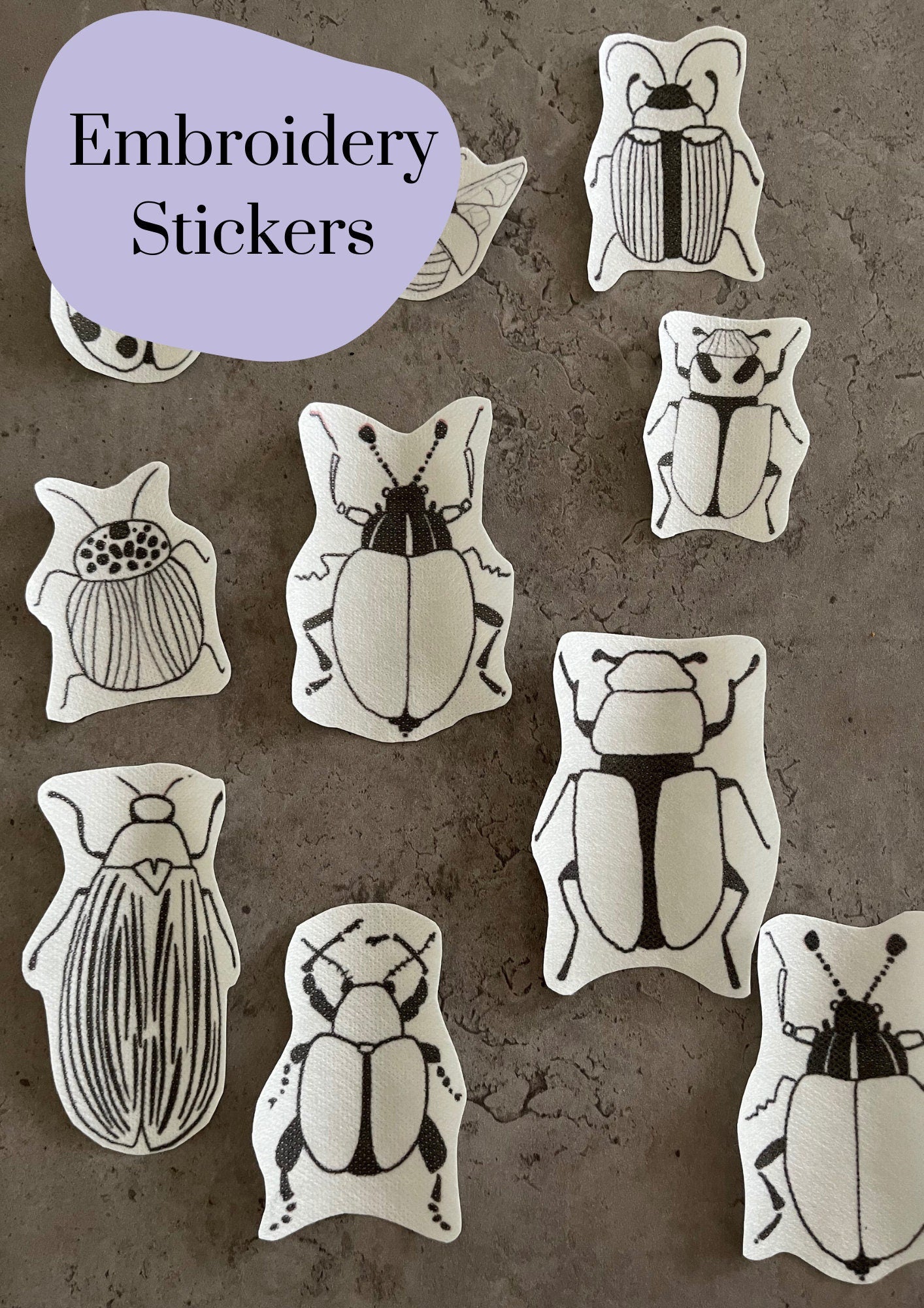 Beatles and bugs Embroidery stickers | Hand embroidery stickers| Stick and stitch embroidery | Water-soluble stickers