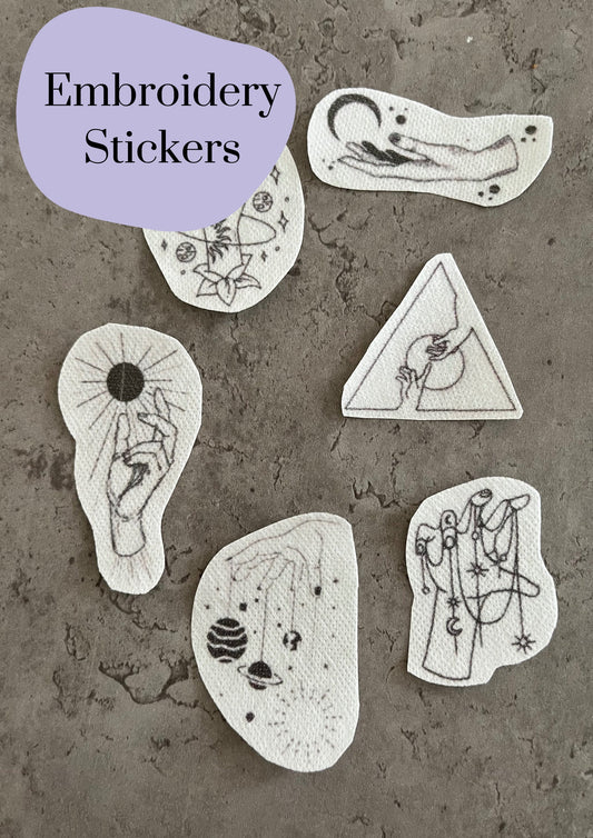 Hands and planets Embroidery stickers | Embroidery stickers| Stick and stitch embroidery | Water-soluble stickers