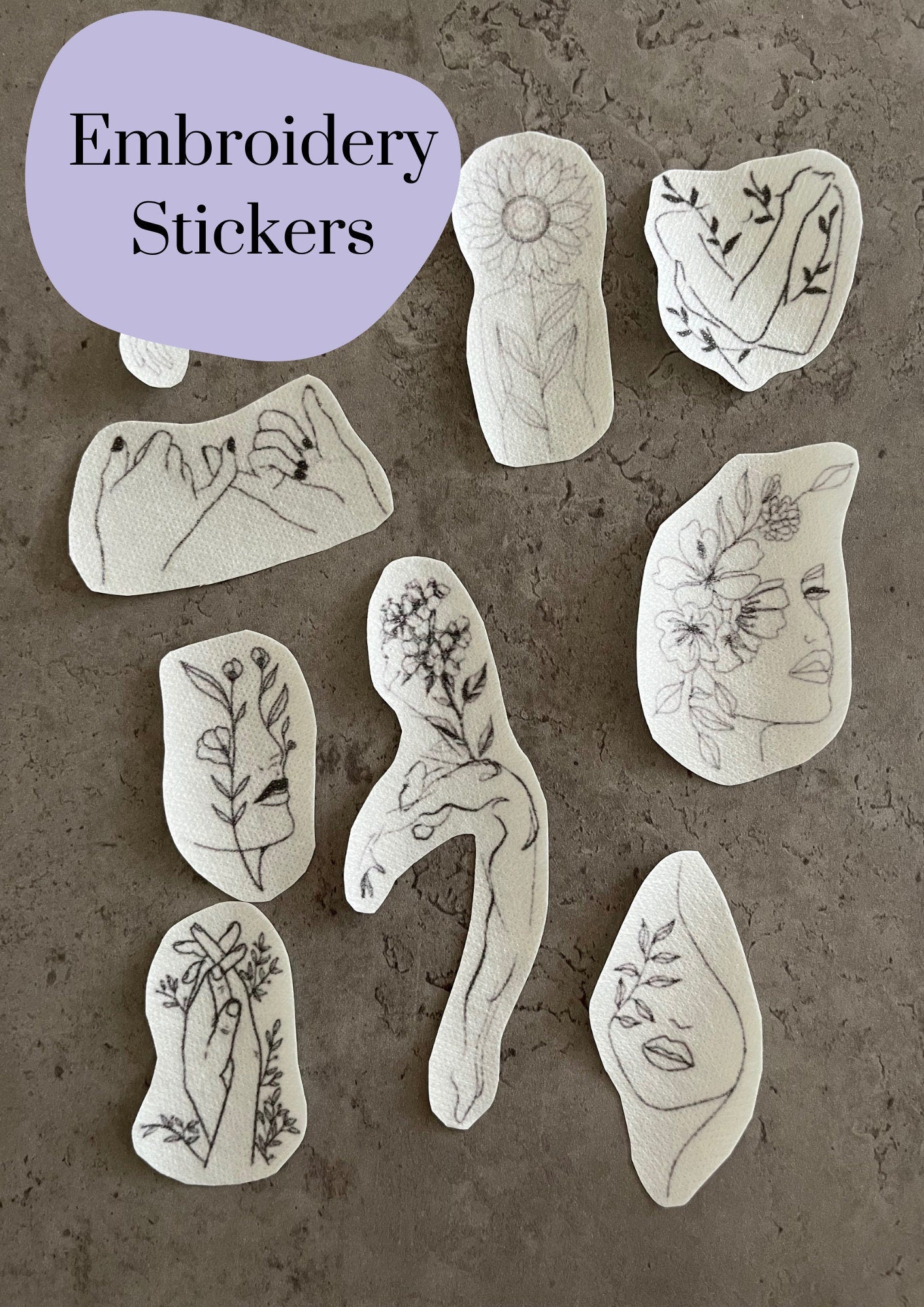 Female figures Stick and Stitch stickers | Embroidery stickers |Hand embroidery stickers | Water soluble stickers| Solvy stickers