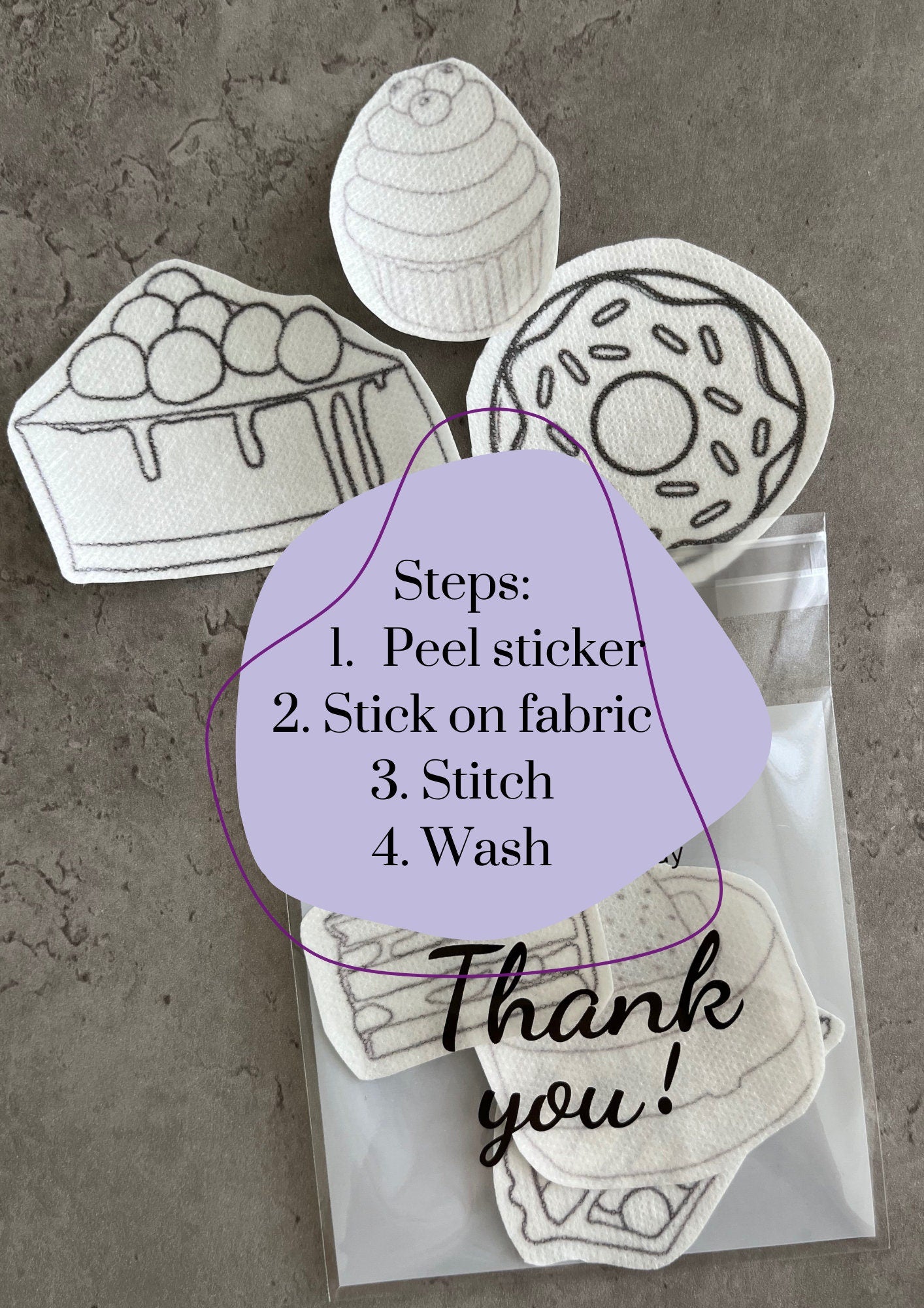 Sweets and desserts Embroidery stickers | Hand embroidery stickers| Stick and stitch embroidery | Water-soluble stickers