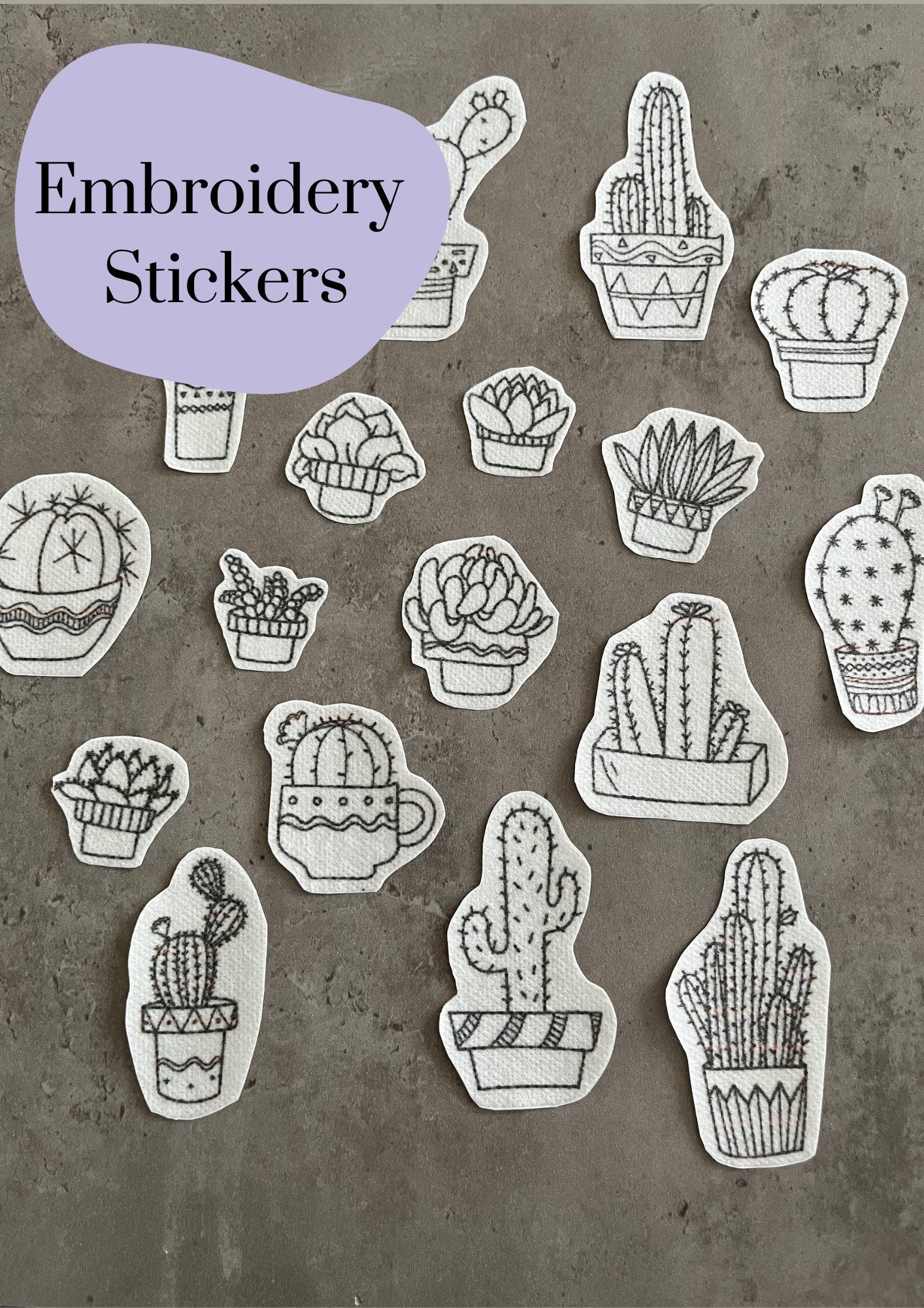 Cactuses Embroidery stickers | Eembroidery stickers| Stick and stitch embroidery | Water-soluble stickers
