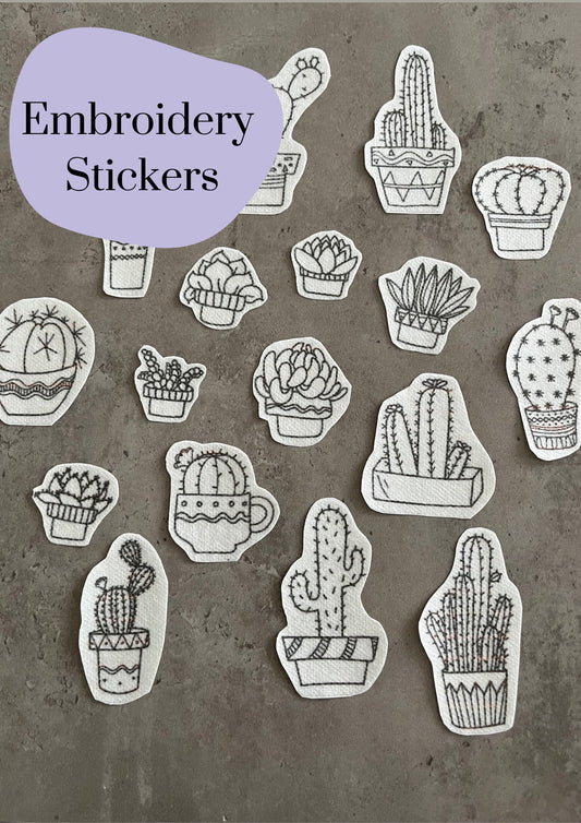 Cactuses Embroidery stickers | Eembroidery stickers| Stick and stitch embroidery | Water-soluble stickers