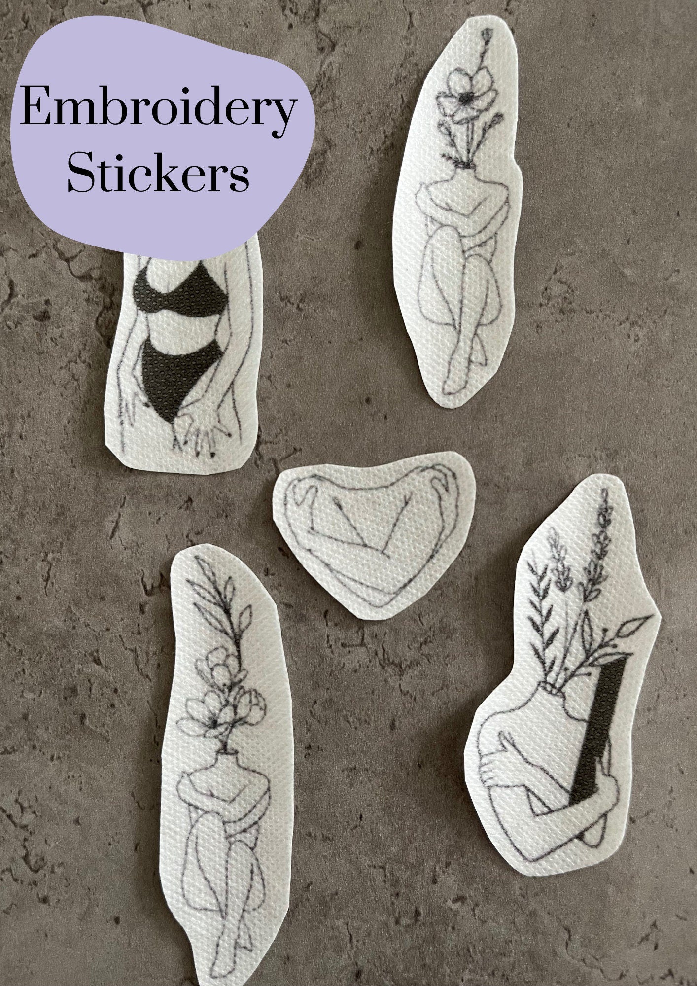 Female figures Stick and Stitch stickers | Embroidery stickers |Hand embroidery stickers | Water soluble stickers| Solvy stickers