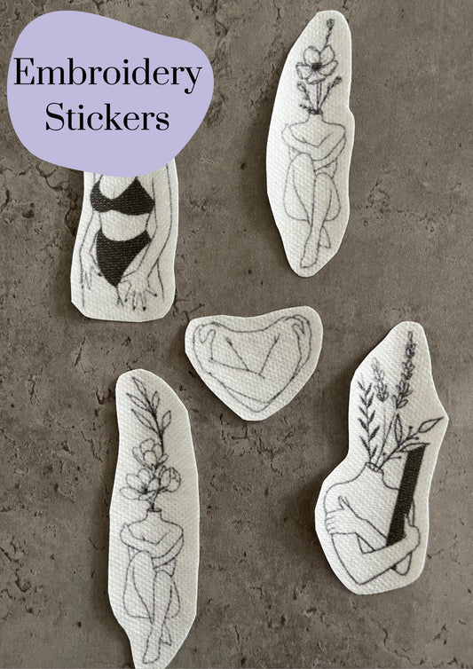 Female figures Stick and Stitch stickers | Embroidery stickers |Hand embroidery stickers | Water soluble stickers| Solvy stickers