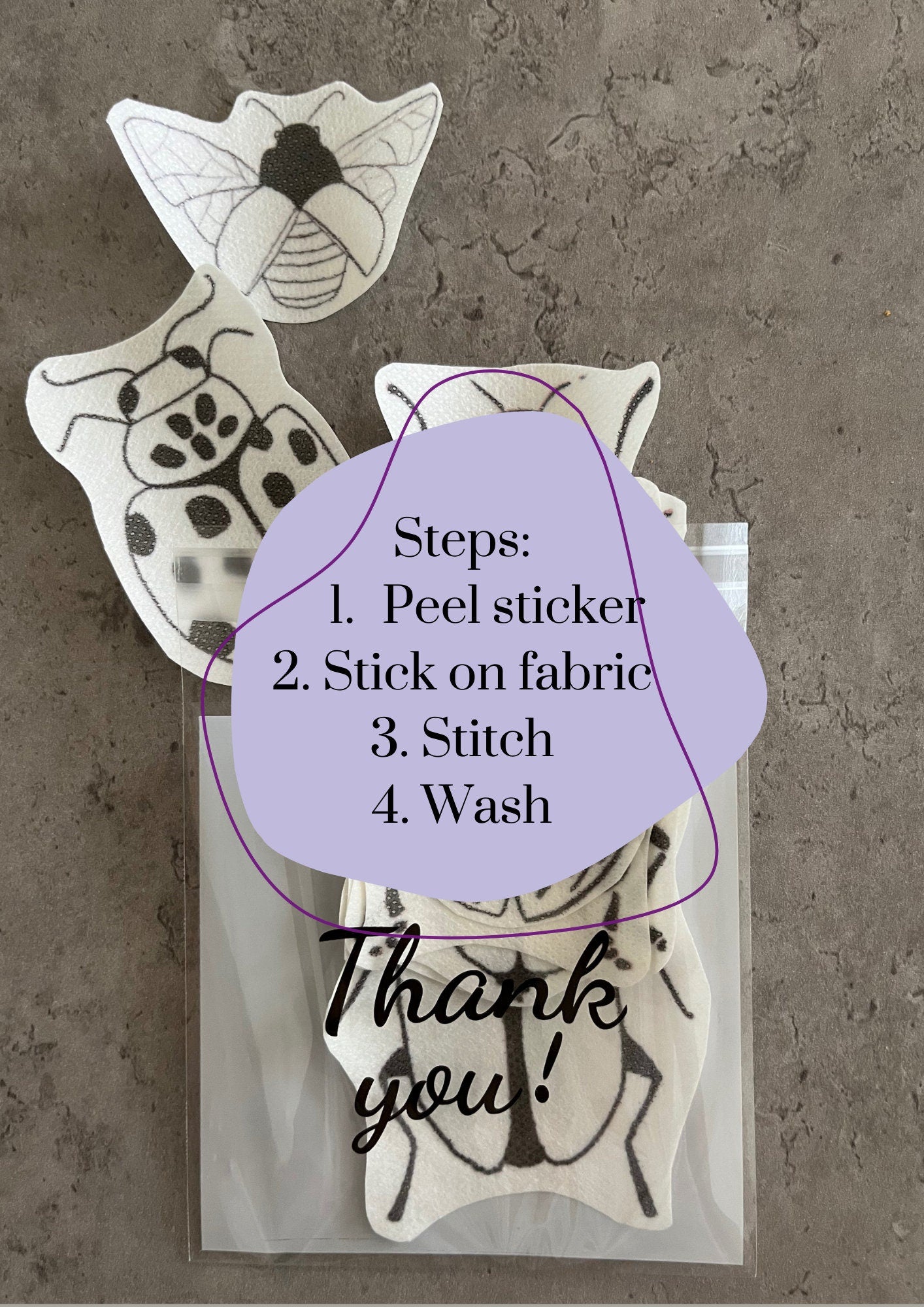 Beatles and bugs Embroidery stickers | Hand embroidery stickers| Stick and stitch embroidery | Water-soluble stickers