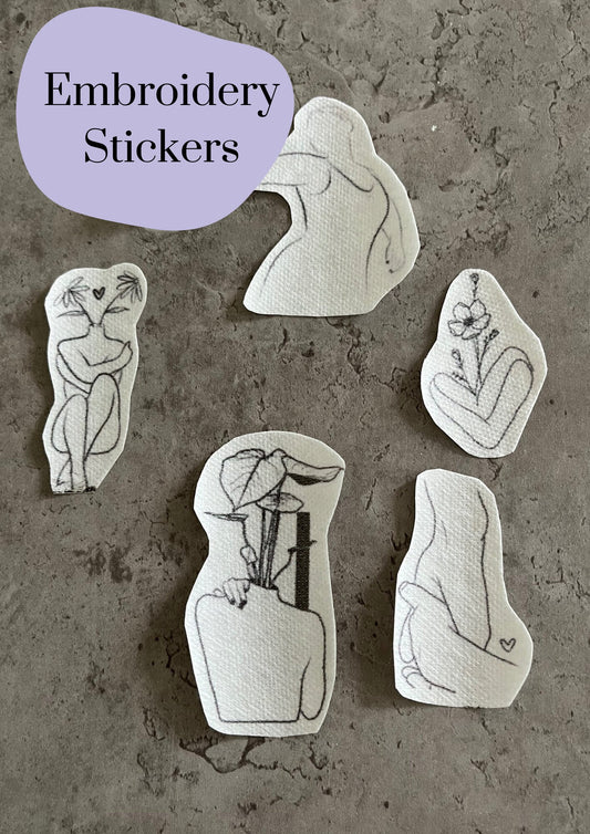 Female figures Stick and Stitch stickers | Embroidery stickers |Hand embroidery stickers | Water soluble stickers| Solvy stickers
