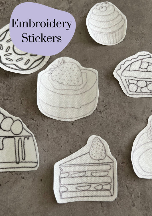 Sweets and desserts Embroidery stickers | Hand embroidery stickers| Stick and stitch embroidery | Water-soluble stickers