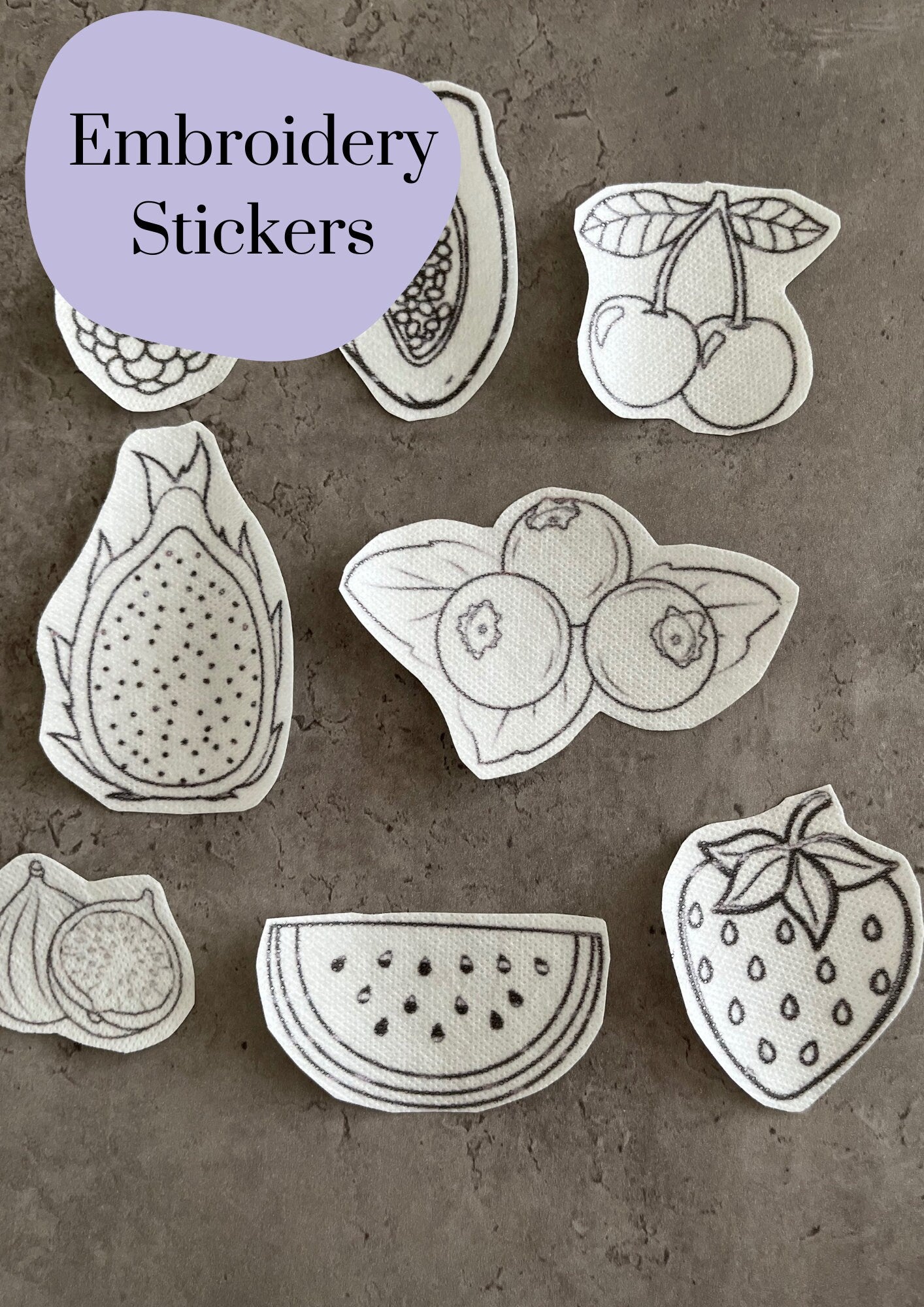 Fruits Embroidery stickers | Hand embroidery stickers| Stick and stitch embroidery | Water-soluble stickers