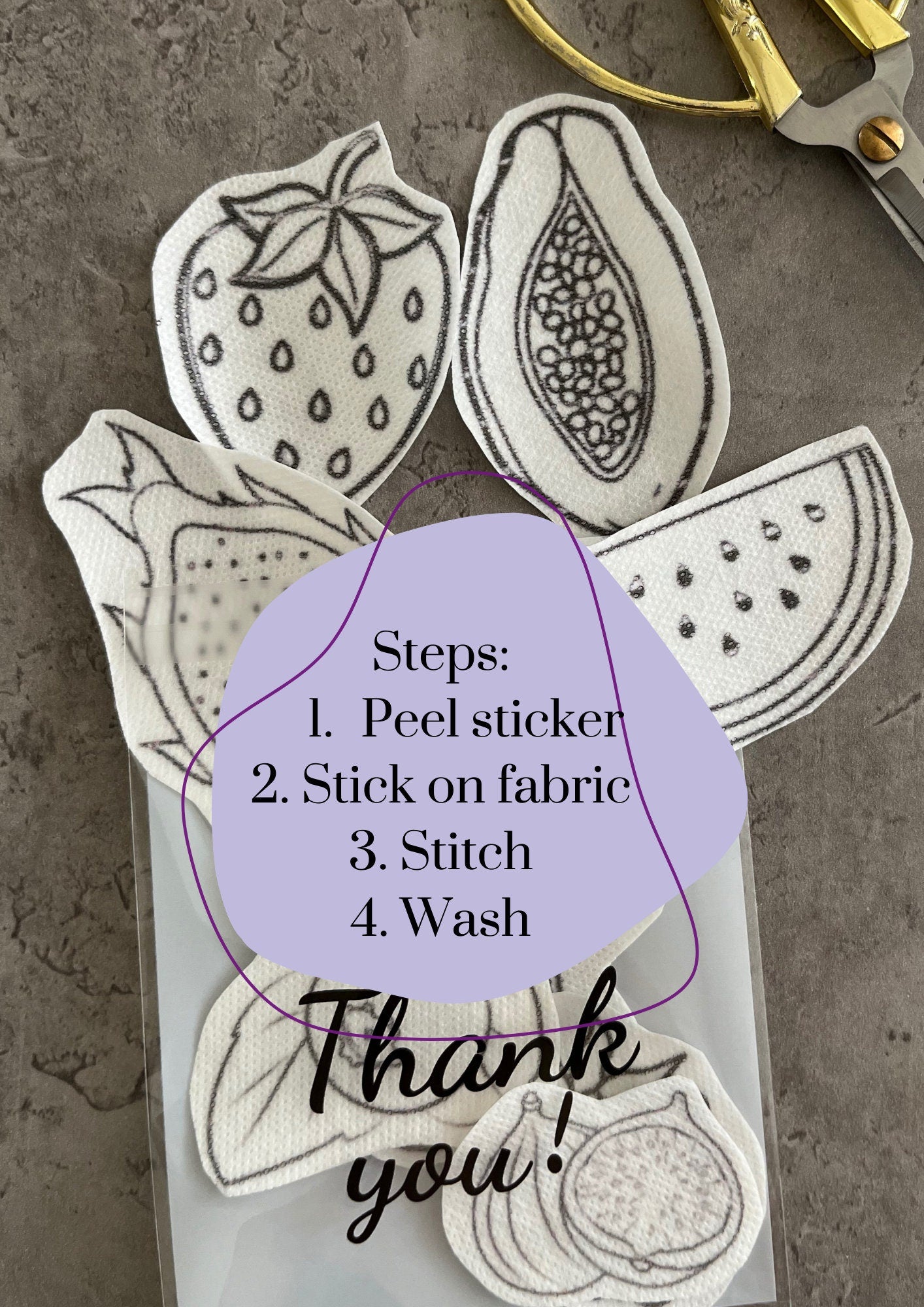 Fruits Embroidery stickers | Hand embroidery stickers| Stick and stitch embroidery | Water-soluble stickers