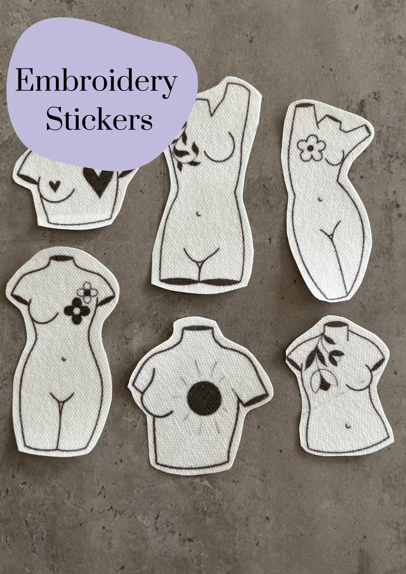 Female sculptures Stick and Stitch stickers | Embroidery stickers |Hand embroidery stickers | Water soluble stickers| Solvy stickers