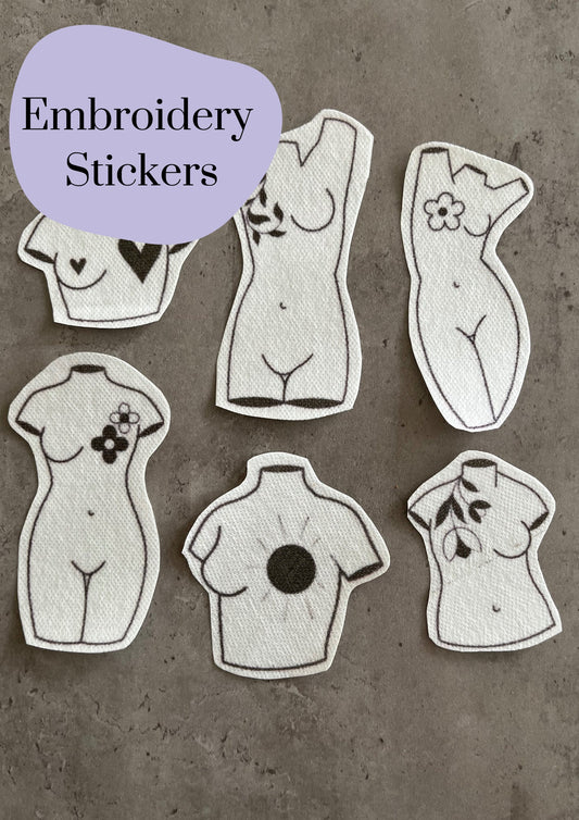 Female sculptures Stick and Stitch stickers | Embroidery stickers |Hand embroidery stickers | Water soluble stickers| Solvy stickers