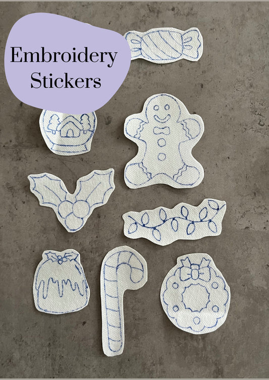 Christmas Embroidery stickers | Holiday embroidery stickers| Stick and stitch embroidery | Water-soluble stickers