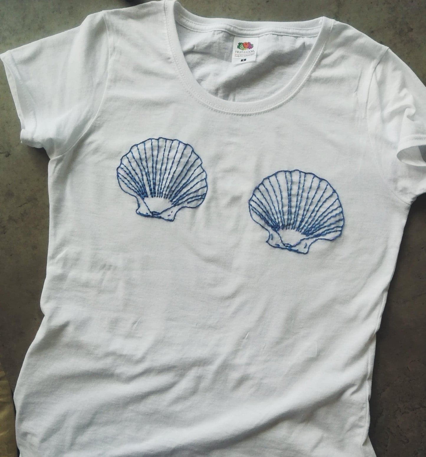 Hand Embroidered t-shirt with seashells - Indie's Little Crafts