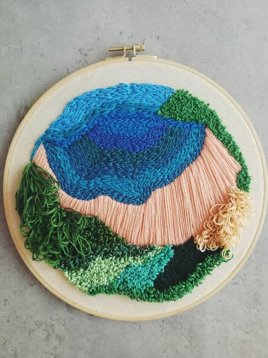 Hand embroidered hoop featuring a beach - Indie's Little Crafts