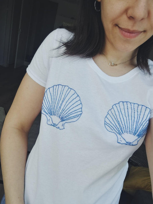 Hand Embroidered t-shirt with seashells - Indie's Little Crafts