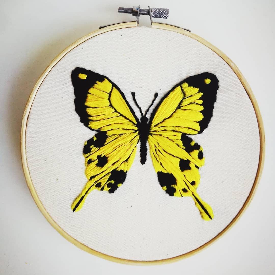 Hand Embroidery Yellow Butterfly Hoop - Indie's Little Crafts